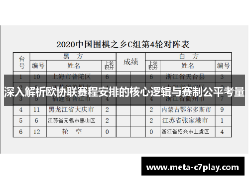 深入解析欧协联赛程安排的核心逻辑与赛制公平考量